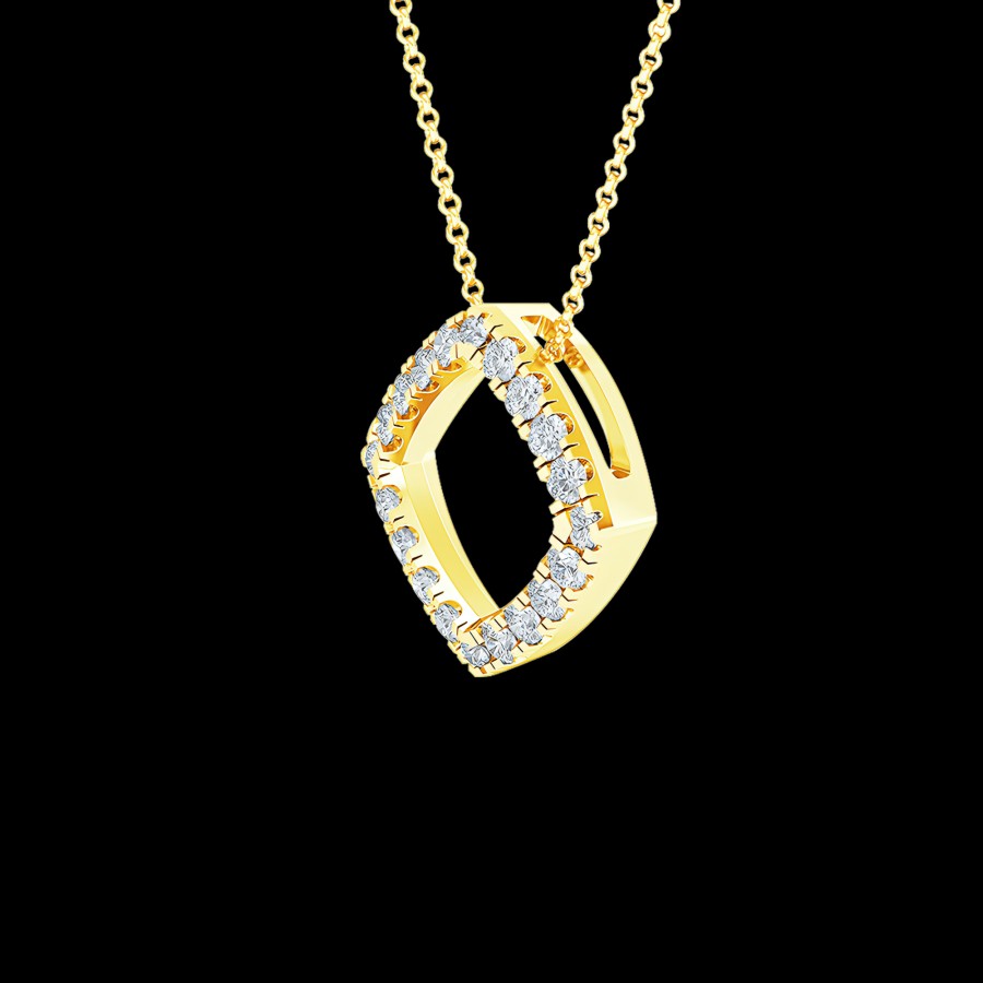 All Necklaces Rockrush | 18K Gold Lab-Grown Diamond Square Pendant Necklace