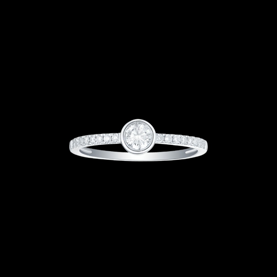 All Rings Smiling Rocks | 14K White Gold Bezel Diamond Solitaire Ring