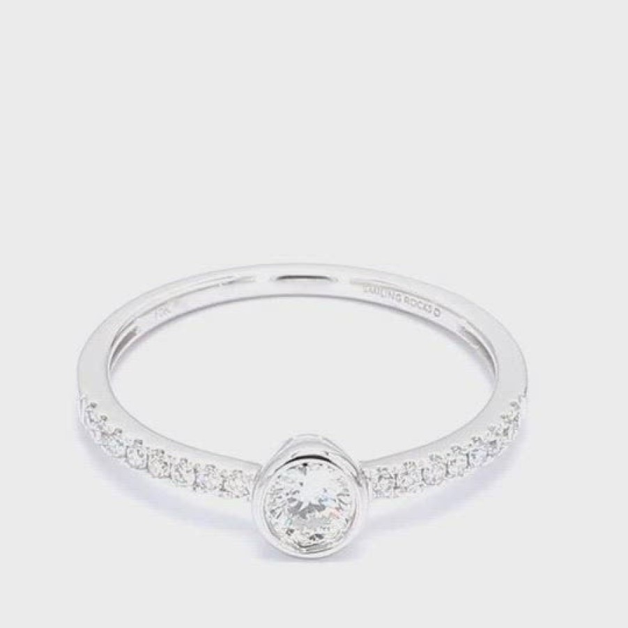 All Rings Smiling Rocks | 14K White Gold Bezel Diamond Solitaire Ring