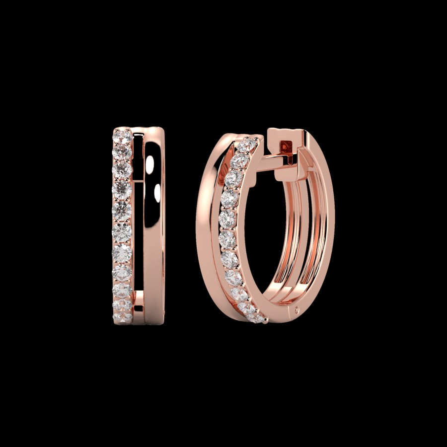 All Earrings Rêver | Double Line Diamond Huggie Earrings