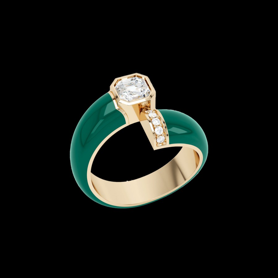 All Rings Loev | Toi Et Moi Green Enamel Asscher Diamond Ring