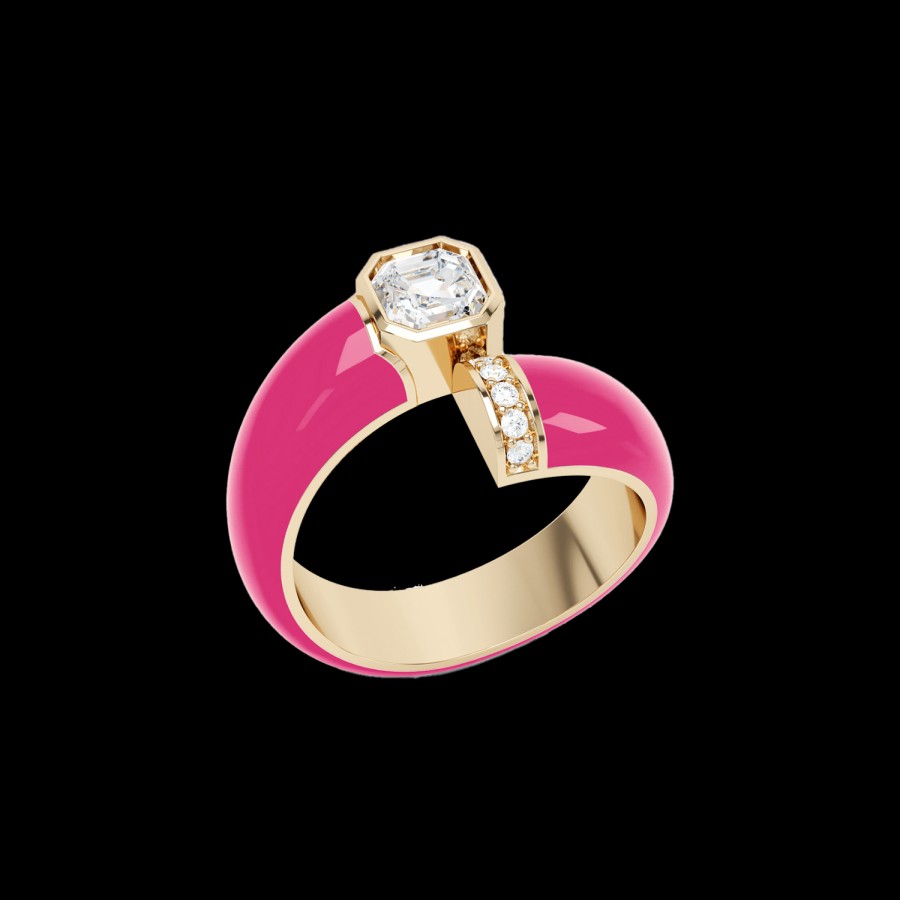 All Rings Loev | Toi Et Moi Pink Enamel Asscher Diamond Ring