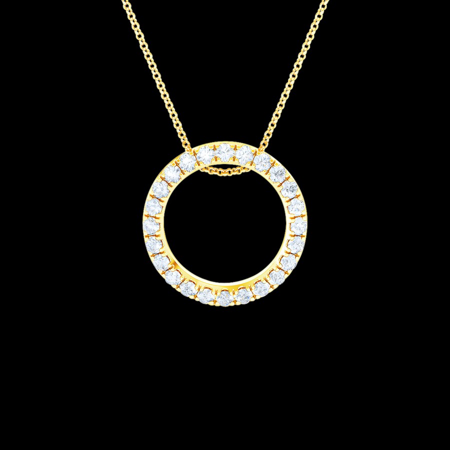 All Necklaces Rockrush | 18K Gold Lab-Grown Diamond Circle Pendant Necklace