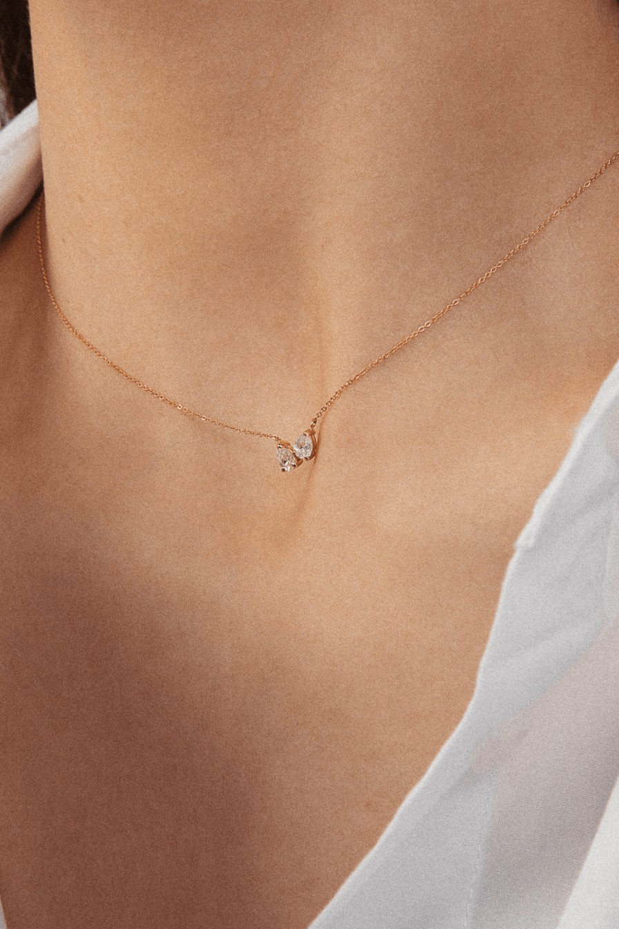 All Necklaces Rêver | Double Pear Shaped Diamond Necklace