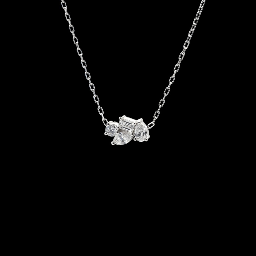 All Necklaces Nue | 18K White Gold Diamond Cluster Pendant Necklace