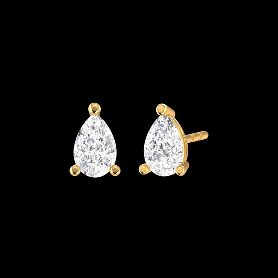 All Earrings Rêver | 18K Gold Pear Diamond Solitaire Stud Earrings