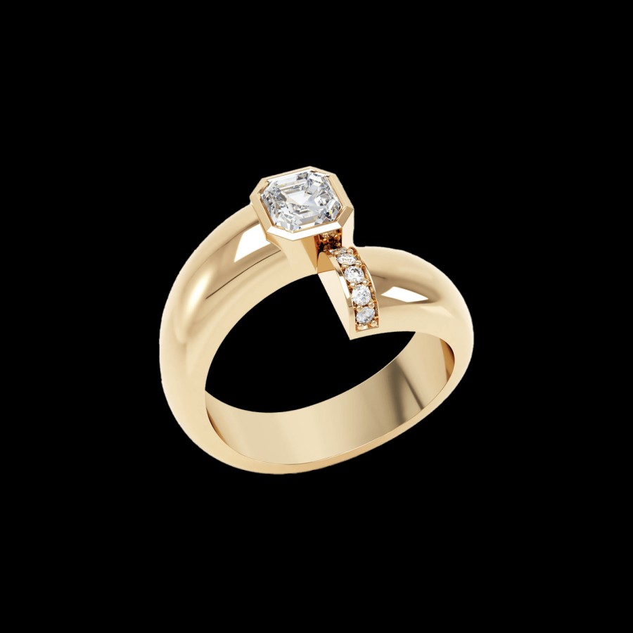 All Rings Loev | Toi Et Moi Polished Gold Asscher Diamond Ring