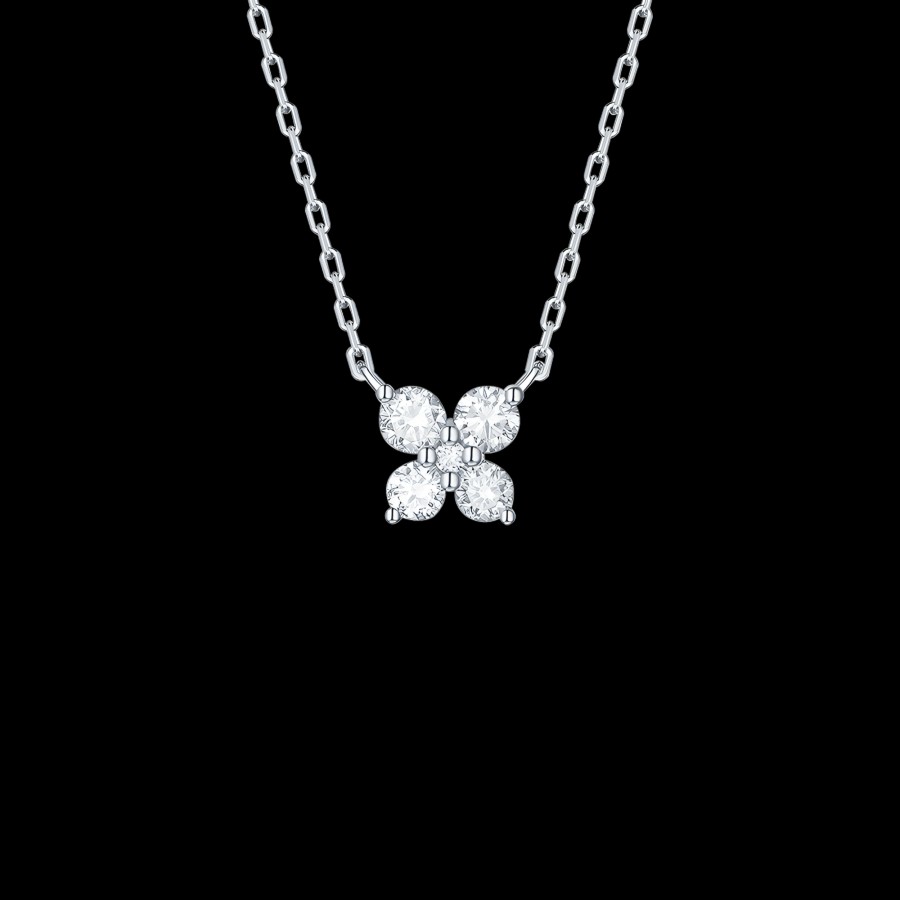 All Necklaces Smiling Rocks | 14K Gold Petite Diamond Flower Necklace