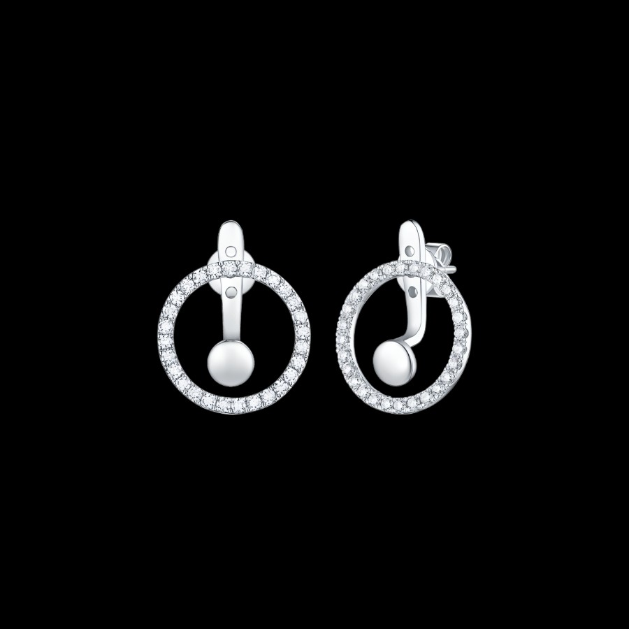 All Earrings Smiling Rocks | 14K White Gold Lab-Grown-Diamond Skyline Circle Earrings