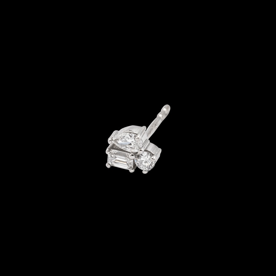 All Earrings Nue | 18K White Gold Three Stone Diamond Stud Earring