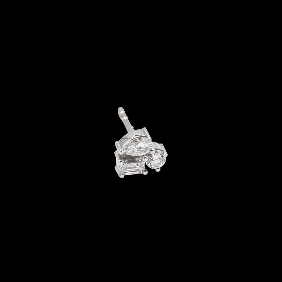 All Earrings Nue | 18K White Gold Three Stone Diamond Stud Earring