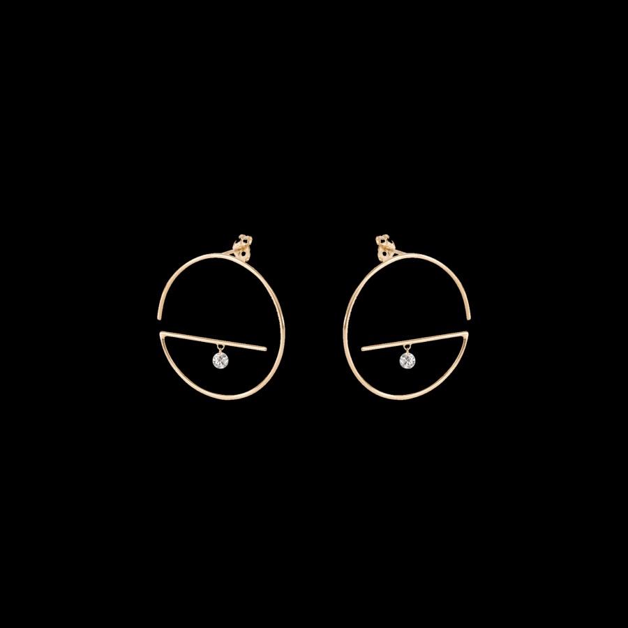 All Earrings Prmal | Medium Lower Floating Diamond Gold Earrings