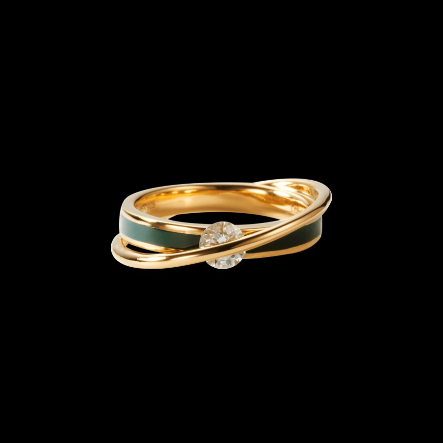 All Rings Terra | 18K Gold Vermeil Green Enamel Diamond Ring